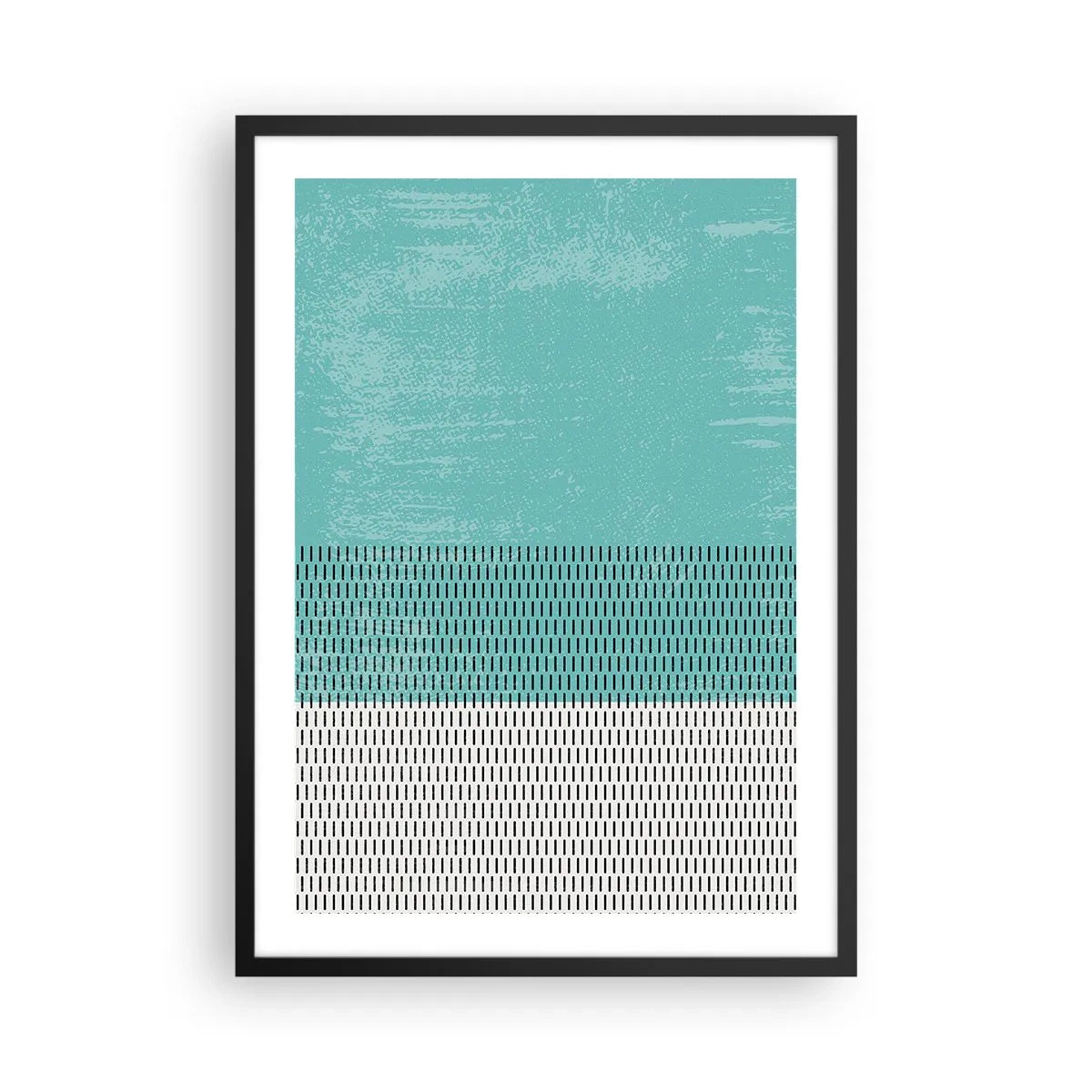 Plakat w czarnej ramie - Geometryczny wzór z turkusowymi i białymi elementami w minimalistycznym stylu - 50x70cm - Kompozycja zrównoważona - Nowoczesna dekoracja ścienna do salonu i sypialni ARTTOR