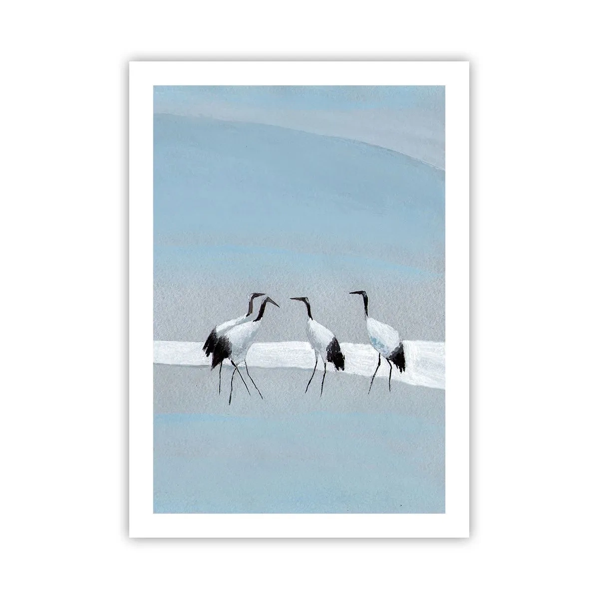 Plakat - Minimalistyczna ilustracja żurawi na tle pastelowym - 50x70cm - Po gorącym dniu - Nowoczesna dekoracja ścienna do salonu, kuchni i sypialni ARTTOR