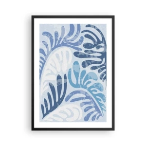 Plakat w czarnej ramie - Abstrakcyjna kompozycja liści w odcieniach błękitu - 50x70cm - Błękitne paprocie - Nowoczesna dekoracja ścienna do salonu i sypialni ARTTOR