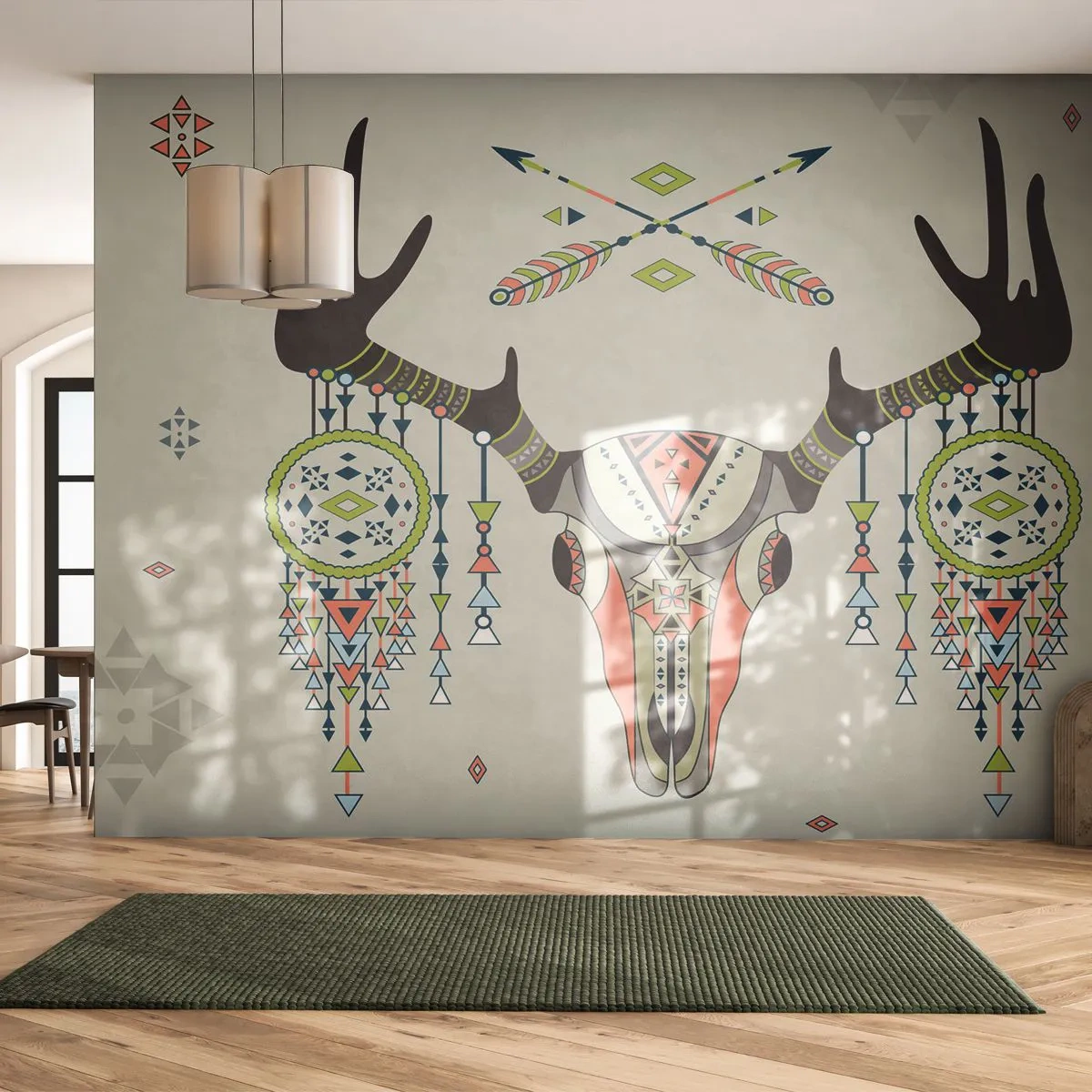 Fototapeta Samoprzylepna Deluxe Sticker - Trofeum indiańskiego łowcy - Abstrakcja, Jeleń, Boho - 250x175 cm