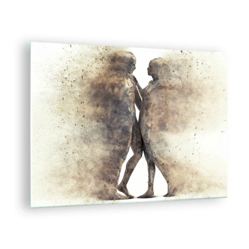 Obraz na szkle - Abstrakcyjne sylwetki dwóch postaci w pyłowym stylu - 70x50cm - Z prochu powstali, by kochać - Nowoczesna dekoracja ścienna do salonu i sypialni ARTTOR