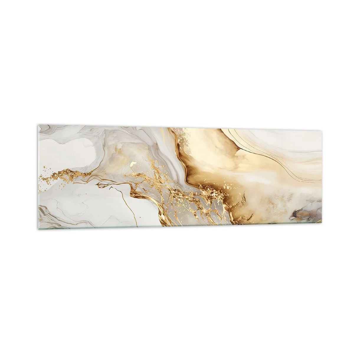 Obraz na szkle - Złote i marmurowe abstrakcyjne wzory na jasnym tle - 160x50cm - Abstrakcja: piękno i dobro - Nowoczesna dekoracja ścienna do salonu i sypialni ARTTOR