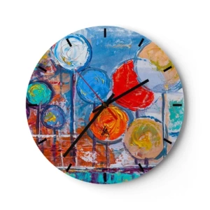 Zegar ścienny - Kolorowe abstrakcyjne kwiaty na tle malarskiej tekstury - 30x30cm - Cuda na kiju - Nowoczesna dekoracja ścienna do salonu, kuchni i sypialni ARTTOR
