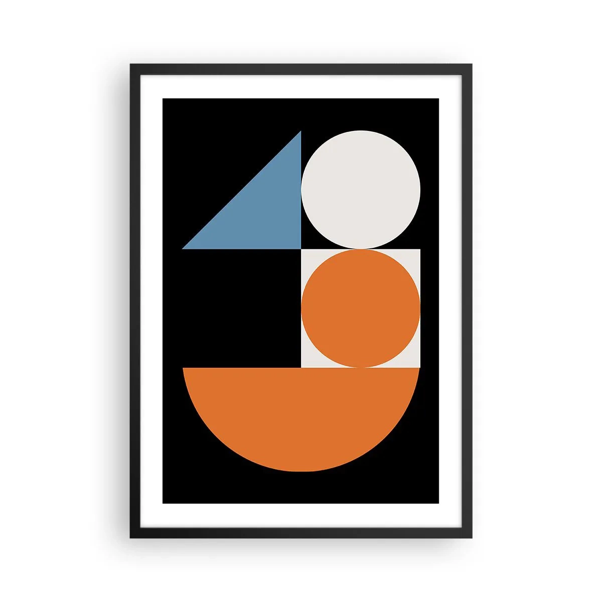 Plakat w czarnej ramie - Nowoczesny geometryczny wzór z kołami, trójkątem i półokręgiem - 50x70cm - Układ figurowy - Nowoczesna dekoracja ścienna do salonu i sypialni ARTTOR