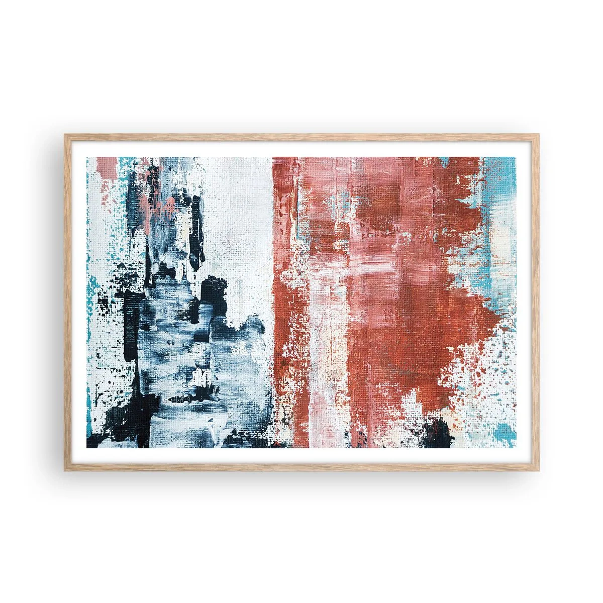 Plakat w ramie jasny dąb - Abstrakcyjne pół na pół - 100x70 cm