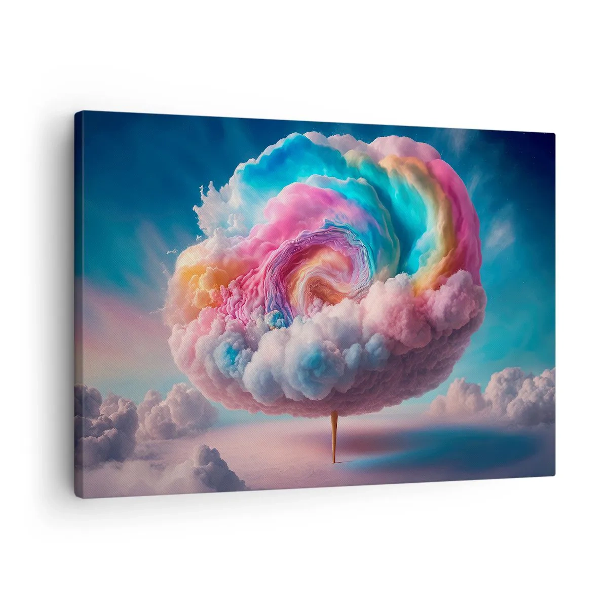Obraz na płótnie - Chmura w kształcie spirali w pastelowych barwach na niebie - 70x50cm - Sen o wesołym miasteczku - Nowoczesna dekoracja ścienna do salonu i sypialni ARTTOR