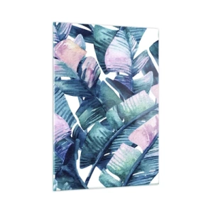Obraz na szkle - Liście bananowca w pastelowych odcieniach na białym tle - 50x70cm - W bananowym gaju - Nowoczesna dekoracja ścienna do salonu, kuchni i sypialni ARTTOR