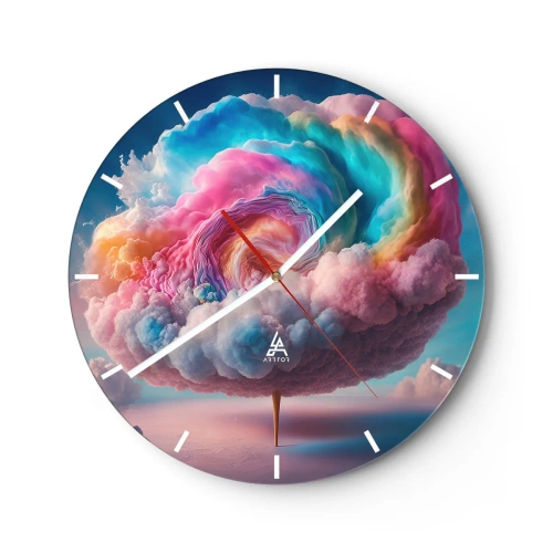 Zegar ścienny - Fantazyjne drzewo z chmur w pastelowych kolorach - 30x30cm - Sen o wesołym miasteczku - Nowoczesna dekoracja ścienna do salonu, kuchni i sypialni ARTTOR