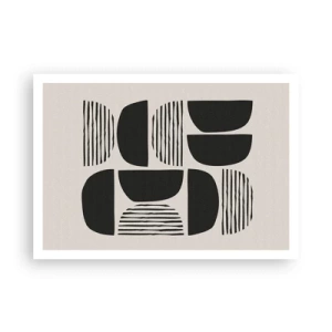 Plakat - Geometria z półkolami i liniami w czerni na jasnym tle - 100x70cm - Połowiczne układy - Nowoczesna dekoracja ścienna do salonu i sypialni ARTTOR