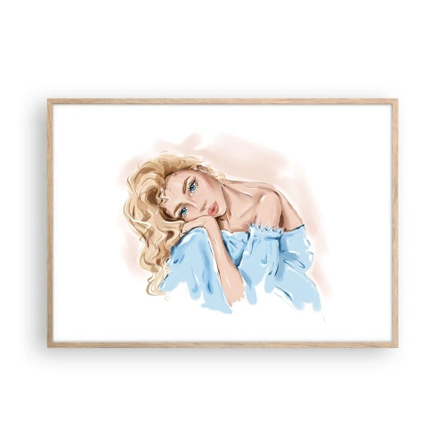 Plakat w ramie jasny dąb - Rozmarzona w błękicie - 100x70 cm