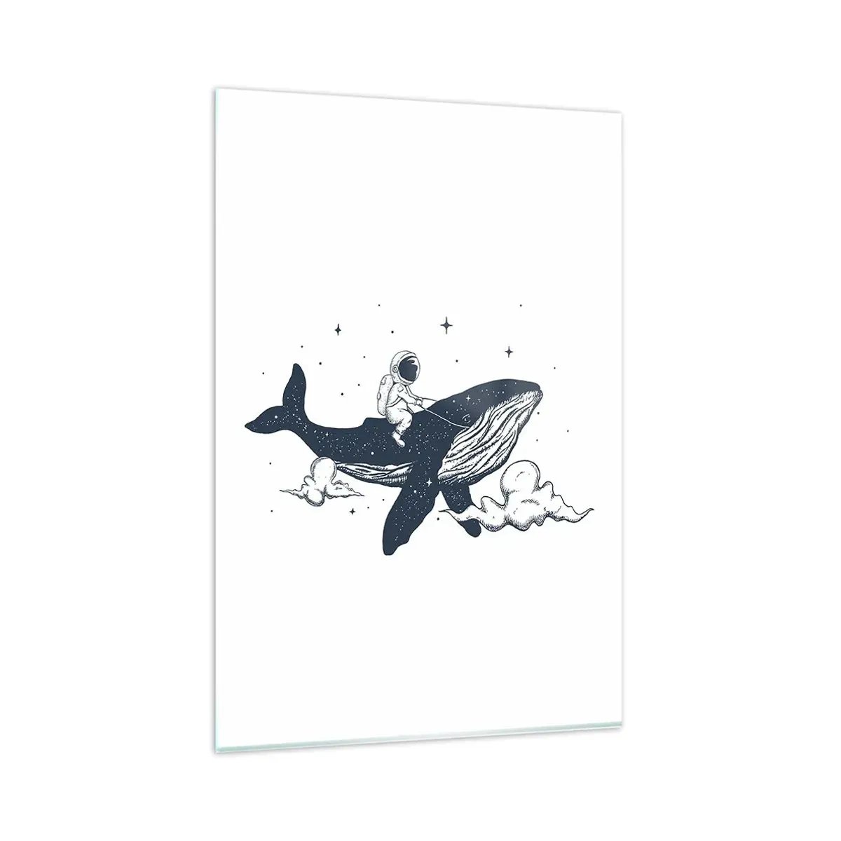 Obraz na szkle - Astronauta na wielorybie unoszącym się w kosmosie - 80x120cm - Kosmiczna przygoda - Nowoczesna dekoracja ścienna do salonu i sypialni ARTTOR
