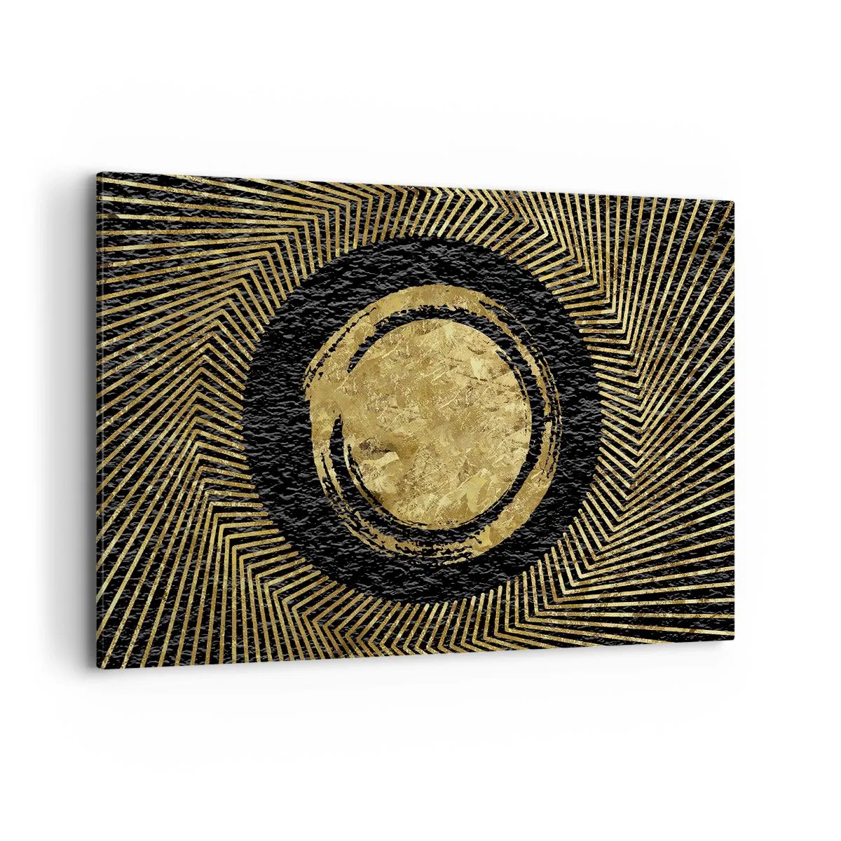 Obraz na płótnie - Geometryczna kompozycja w czerni i złocie z promieniami - 120x80cm - Kompozycja glamour - Nowoczesna dekoracja ścienna do salonu, kuchni i sypialni ARTTOR