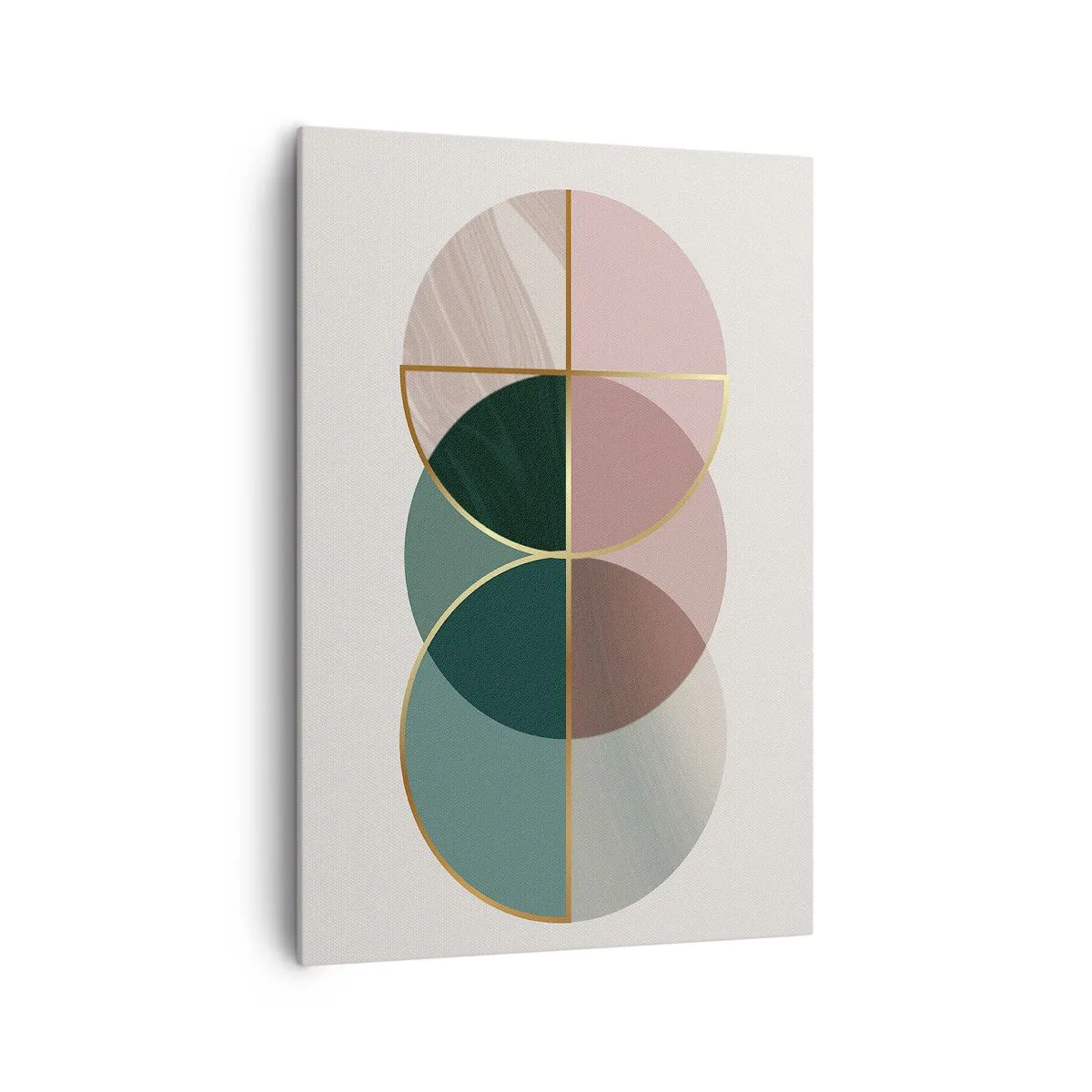 Obraz na płótnie - Abstrakcyjna kompozycja geometrycznych kształtów i złotych linii - 70x100cm - Koło za kołem… - Nowoczesna dekoracja ścienna do salonu i sypialni ARTTOR