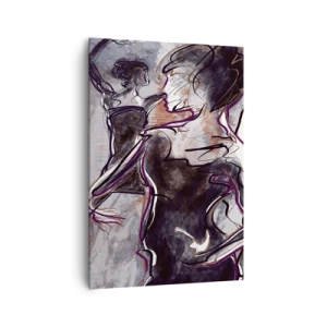Obraz na płótnie - Abstrakcyjna scena jazzowa z saksofonistą i tańczącą kobietą - 70x100cm - Rozpłynąć się w muzyce - Nowoczesna dekoracja ścienna do salonu i sypialni ARTTOR
