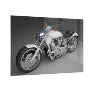 Obraz na szkle - Stylowy motocykl na szarym tle w nowoczesnym ujęciu - 100x70cm - Aż chce się klęknąć - Nowoczesna dekoracja ścienna do salonu, kuchni i sypialni ARTTOR
