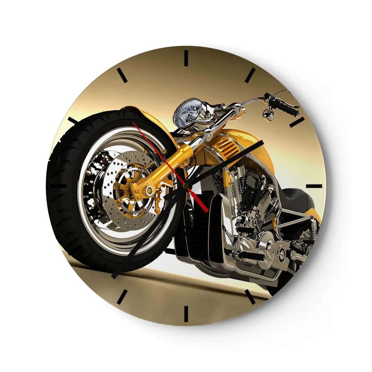 Zegar ścienny - Stylowy motocykl w odcieniu złota i chromu - 30x30cm - Marzenie o sile i prędkości - Nowoczesna dekoracja ścienna do salonu, kuchni i sypialni ARTTOR
