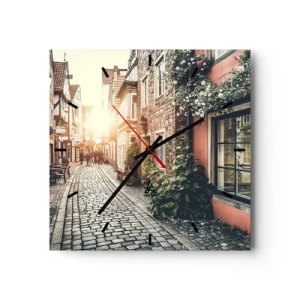 Zegar ścienny - Różany zaułek w różowym blasku - 40x40 cm