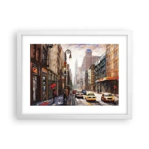 Plakat w białej ramie - Nowy Jork – w deszczu tez kolorowy - 40x30 cm