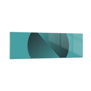 Obraz na szkle - Minimalistyczne koło z liniami na turkusowym tle - 160x50cm - Koło – geometryczna wariacja - Nowoczesna dekoracja ścienna do salonu i sypialni ARTTOR