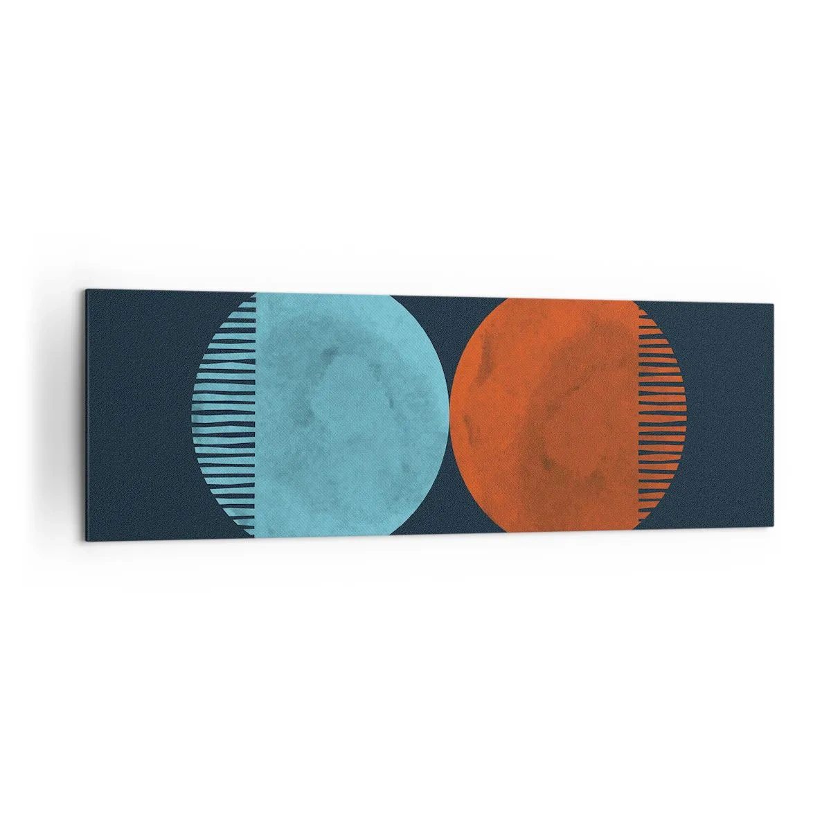 Obraz na płótnie - Minimalistyczne dwa koła w kolorach niebieskim i pomarańczowym - 160x50cm - Tylko geometria? - Nowoczesna dekoracja ścienna do salonu i sypialni ARTTOR