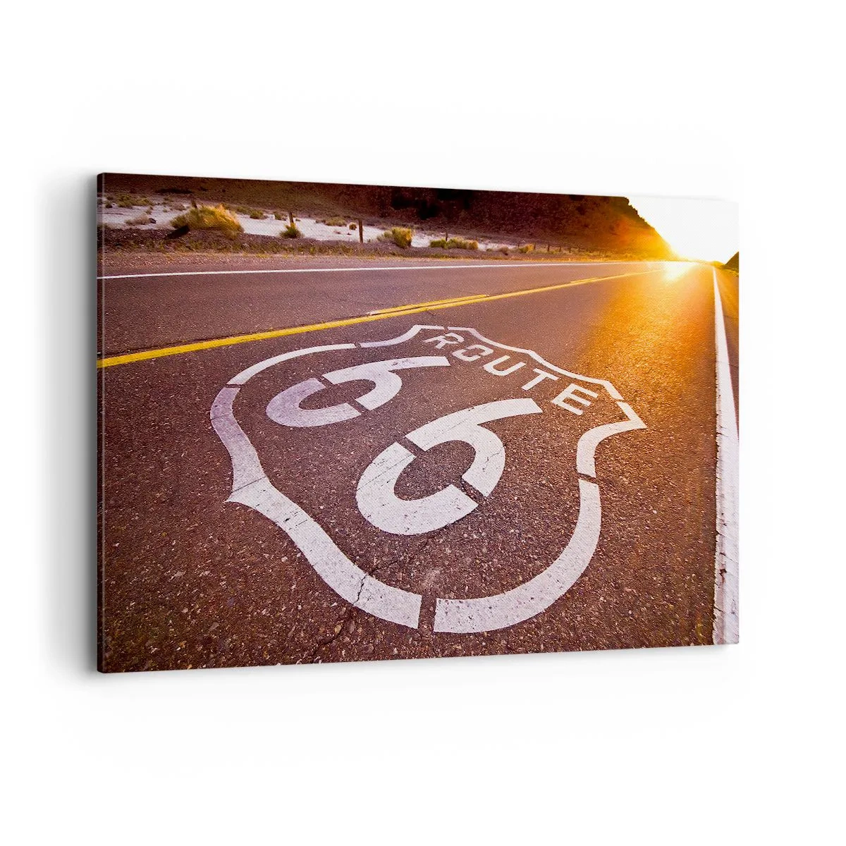 Obraz na płótnie - Droga Route 66 o zachodzie słońca - 120x80cm - Słynna droga 66 - Nowoczesna dekoracja ścienna do salonu, kuchni i sypialni ARTTOR