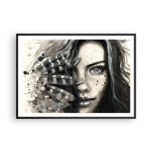 Plakat w czarnej ramie - Artystyczny portret kobiety z abstrakcyjnymi detalami - 100x70cm - Dzika piękność - Nowoczesna dekoracja ścienna do salonu i sypialni ARTTOR