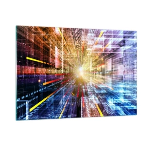 Obraz na szkle - Abstrakcyjna wizja z kolorowymi liniami i światłem - 120x80cm - Świetlny korytarz - Nowoczesna dekoracja ścienna do salonu, kuchni i sypialni ARTTOR