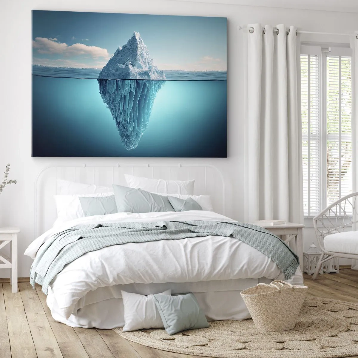 Obraz na płótnie - Góra lodowa widoczna nad i pod powierzchnią wody - 70x50cm - Królowa lodu - Nowoczesna dekoracja ścienna do salonu i sypialni ARTTOR