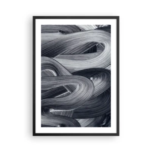 Plakat w czarnej ramie - Abstrakcyjne czarno-białe linie w harmonijnym splocie - 50x70cm - Płynność rzeczywistości - Nowoczesna dekoracja ścienna do salonu i sypialni ARTTOR