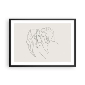 Plakat w czarnej ramie - Minimalistyczna ilustracja pary w miłosnym uścisku - 70x50cm - Splątani uczuciem - Nowoczesna dekoracja ścienna do salonu i sypialni ARTTOR