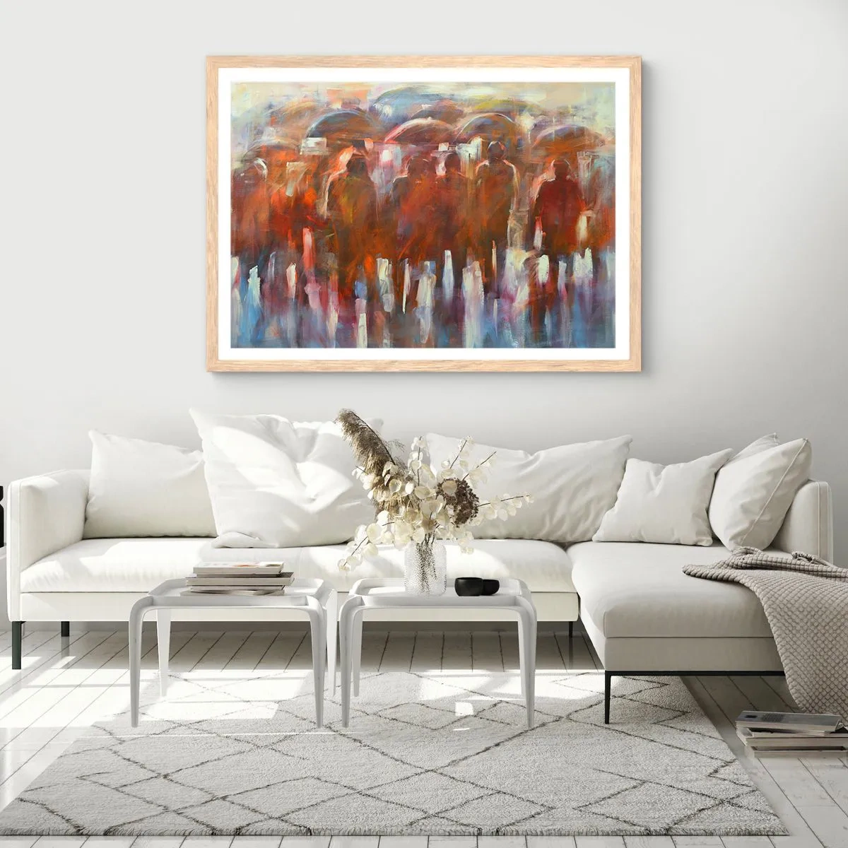 Plakat w ramie jasny dąb - Równi w deszczu i mgle - 100x70 cm