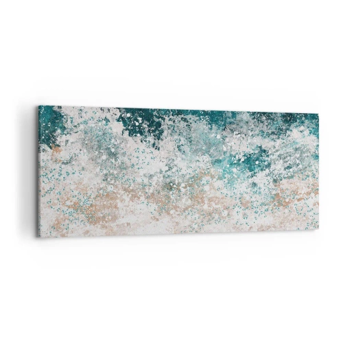 Obraz na płótnie - Abstrakcyjna fala morska w turkusowych i beżowych odcieniach - 120x50cm - Morskie opowieści - Nowoczesna dekoracja ścienna do salonu i sypialni ARTTOR
