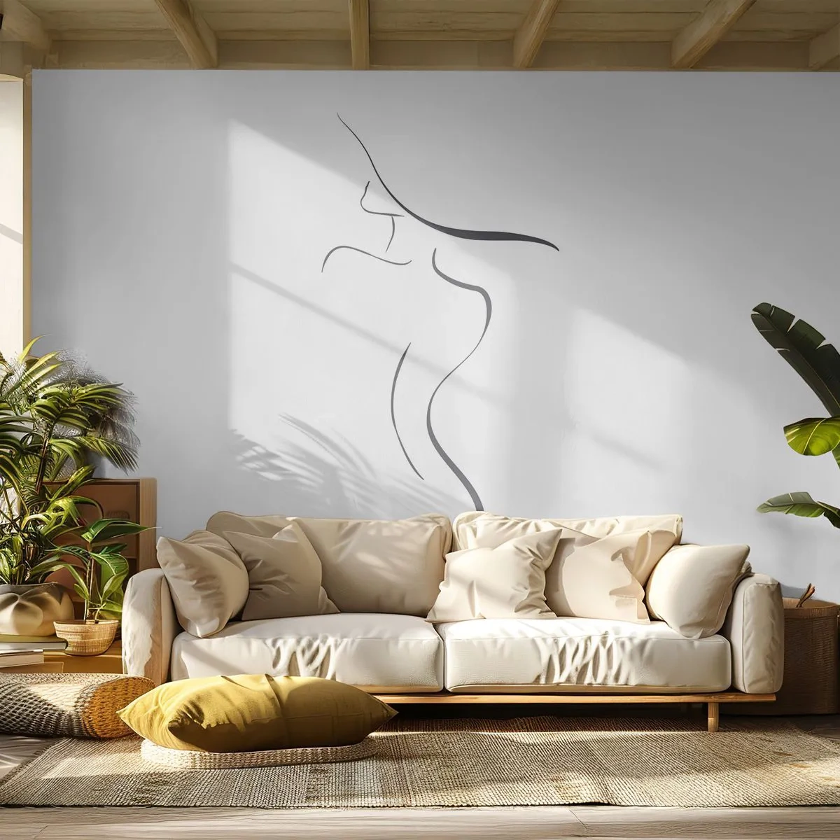 Fototapeta Premium Sand - Minimalistyczna sylwetka kobiety z czarnych linii - 100x70cm - Nieuchwytna jak fala - Nowoczesna dekoracja ścienna do salonu, kuchni i sypialni ARTTOR