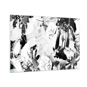Obraz na szkle - Czarno-biała kompozycja kwiatowa w artystycznym stylu - 100x70cm - Jesień w negatywie - Nowoczesna dekoracja ścienna do salonu, kuchni i sypialni ARTTOR