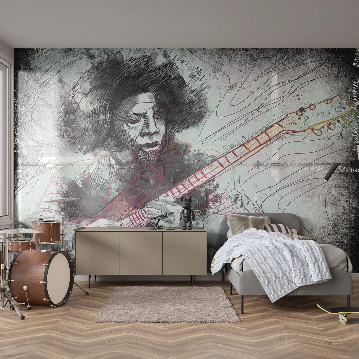 Fototapeta Samoprzylepna Deluxe Sticker - Na falach muzyki - Muzyka, Gitarzysta, Instrument - 250x175 cm