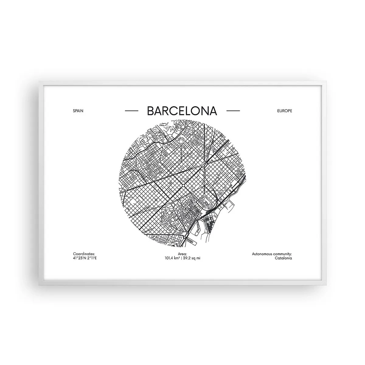 Plakat w białej ramie - Anatomia Barcelony - 100x70 cm