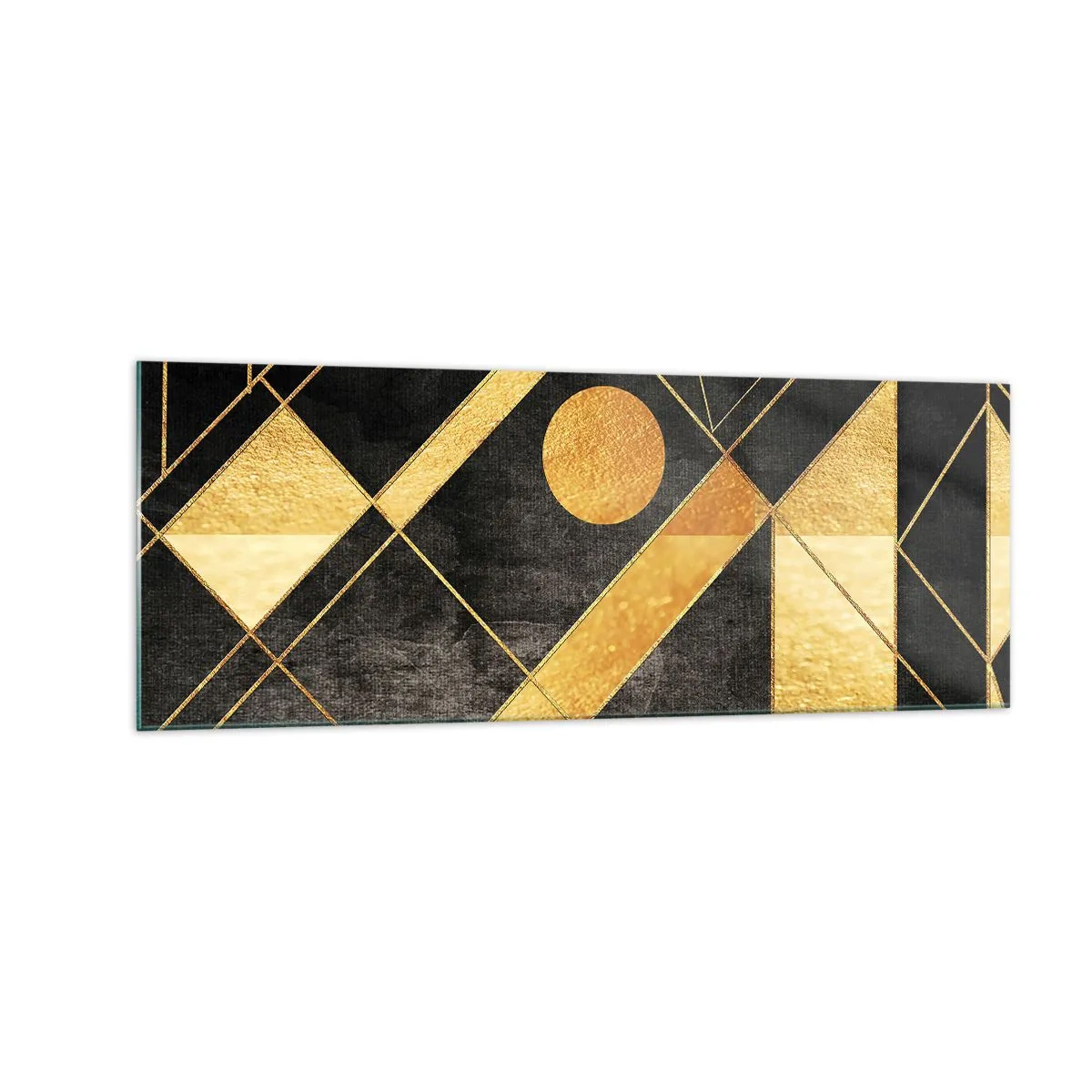 Obraz na szkle - Geometryczne kształty w złotych i czarnych tonacjach - 140x50cm - Słońce pustyni - Nowoczesna dekoracja ścienna do salonu i sypialni ARTTOR