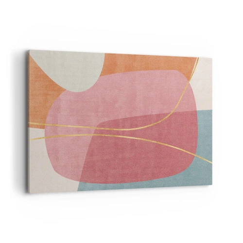 Obraz na płótnie - Abstrakcyjne kształty w pastelowych kolorach z delikatnymi liniami - 100x70cm - Pastelowa kompozycja z nicią złota - Nowoczesna dekoracja ścienna do salonu, kuchni i sypialni ARTTOR