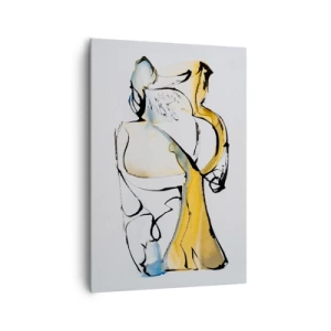 Obraz na płótnie - Abstrakcyjna kompozycja sylwetek w żółto-niebieskich odcieniach - 70x100cm - Abstrakcja szklana - Nowoczesna dekoracja ścienna do salonu i sypialni ARTTOR