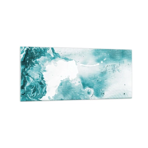 Obraz na szkle - Abstrakcja w odcieniach błękitu z delikatnymi akcentami bieli - 120x50cm - Rozlewiska błękitu - Nowoczesna dekoracja ścienna do salonu i sypialni ARTTOR