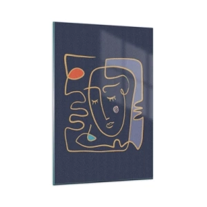 Obraz na szkle - Abstrakcyjny portret twarzy w minimalistycznym stylu - 80x120cm - W zamyśleniu - Nowoczesna dekoracja ścienna do salonu i sypialni ARTTOR