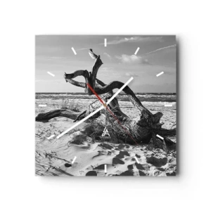 Zegar ścienny - Czarno-biały krajobraz z martwym drzewem na plaży - 30x30cm - Morska rzeźba - Nowoczesna dekoracja ścienna do salonu i sypialni ARTTOR
