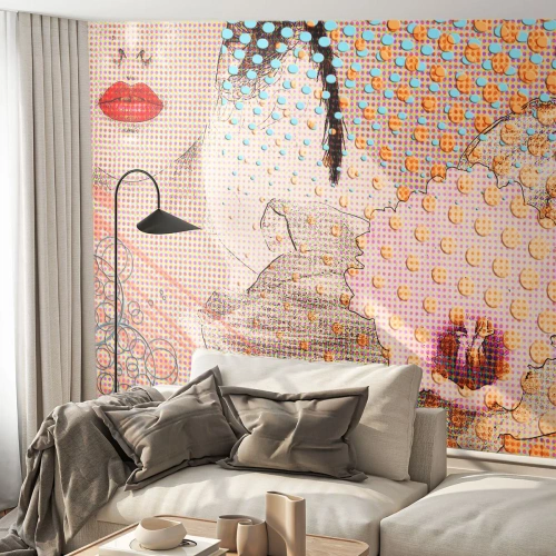 Fototapeta Premium Sand - Kobiecy portret w stylu pop-art z motywem orchidei - 100x70cm - Komiksowa heroina - Nowoczesna dekoracja ścienna do salonu, kuchni i sypialni ARTTOR