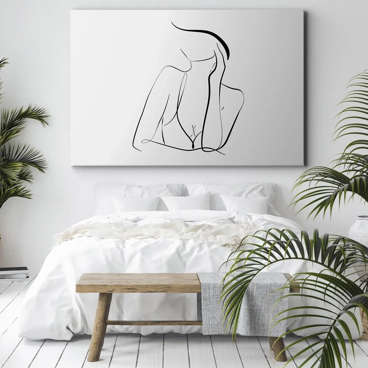 Obraz na płótnie - Na fali marzeń - Delikatny szkic kobiecej sylwetki w minimalistycznym stylu - 70x50cm