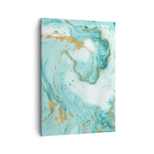 Obraz na płótnie - Turkusowa abstrakcja z złotymi akcentami - 50x70cm - Pod wielką falą z epoki Edo - Nowoczesna dekoracja ścienna do salonu, kuchni i sypialni ARTTOR
