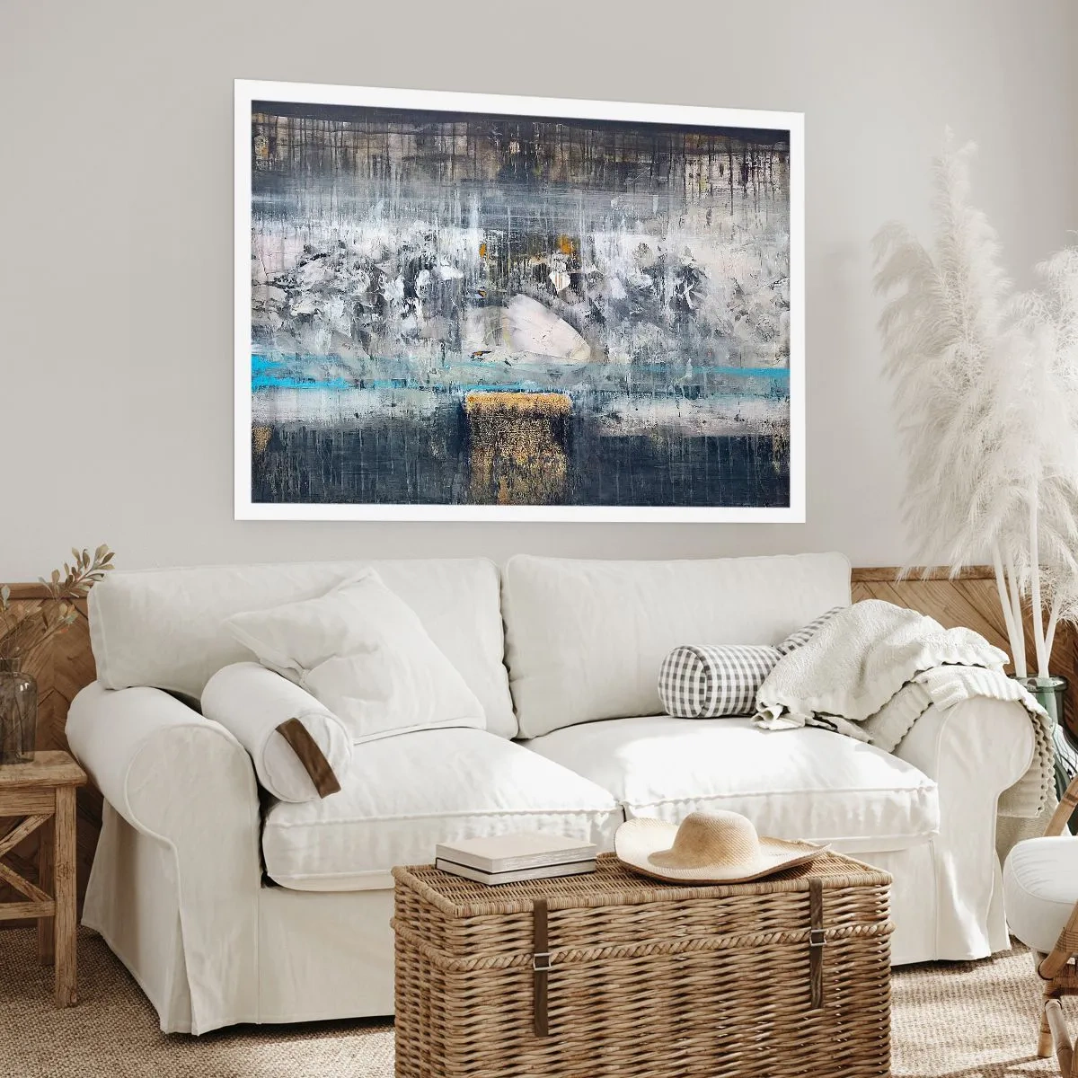 Plakat - Abstrakcyjna kompozycja w chłodnych tonacjach - 100x70cm - Jak po lodzie, jak po grudzie - Nowoczesna dekoracja ścienna do salonu i sypialni ARTTOR