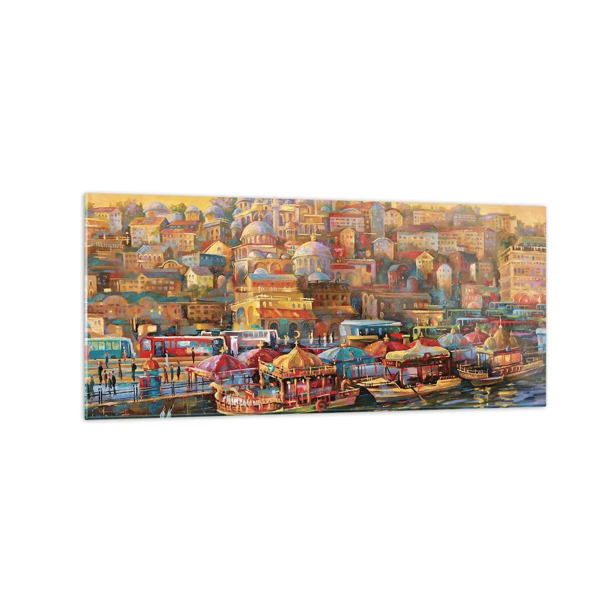 Obraz na szkle - Malownicza panorama Stambułu z widokiem na zatokę i miasto - 120x50cm - Stambulska opowieść - Nowoczesna dekoracja ścienna do salonu i sypialni ARTTOR