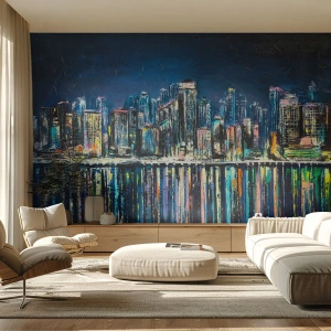 Fototapeta Premium Canvas - Kaskada swiateł - Miasto, Architektura, Rzeka - 100x70 cm