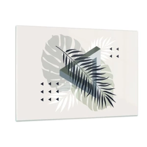 Obraz na szkle - Nowoczesna kompozycja liści w geometrycznym stylu - 120x80cm - Natura i geometria – dwa porządki? - Nowoczesna dekoracja ścienna do salonu, kuchni i sypialni ARTTOR