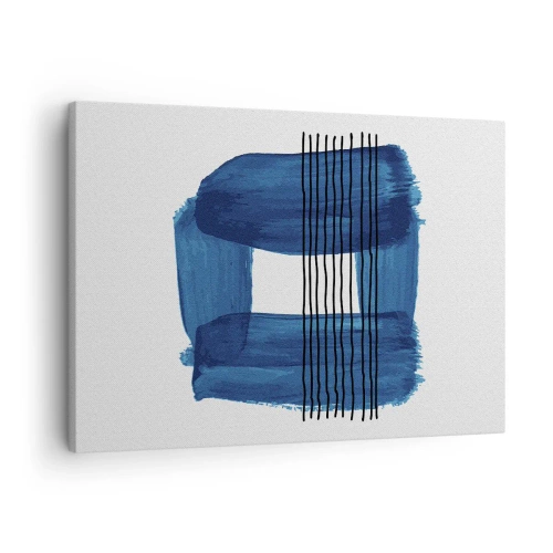 Obraz na płótnie - Abstrakcyjny wzór w odcieniach błękitu z czarnymi liniami - 70x50cm - Niebiesko-czarna kompozycja - Nowoczesna dekoracja ścienna do salonu i sypialni ARTTOR